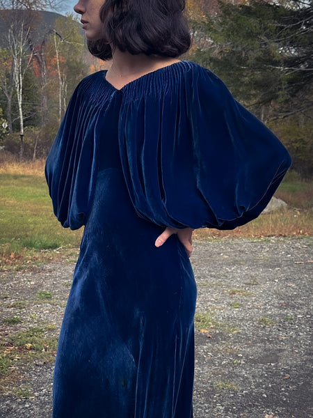 1930’s Sapphire Silk Velvet Gown