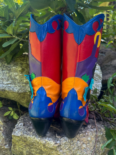 Rainbow Leather Patchwork Cowboy Boots