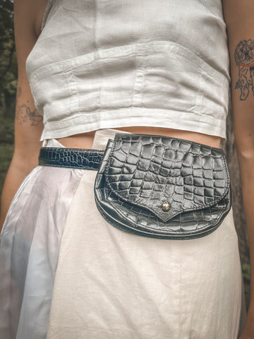 Leather Mock Croc Belt Bag