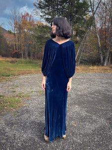 1930’s Sapphire Silk Velvet Gown