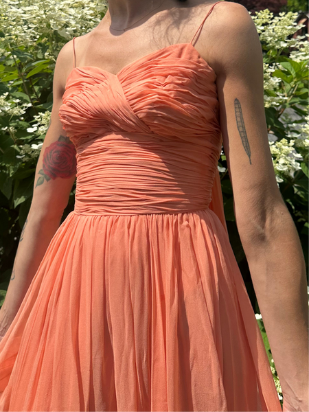 1970’s Silk Chiffon Coral Gown