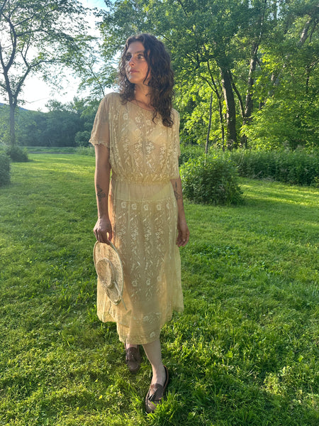 1910’s Silk Net and Embroidered Dress