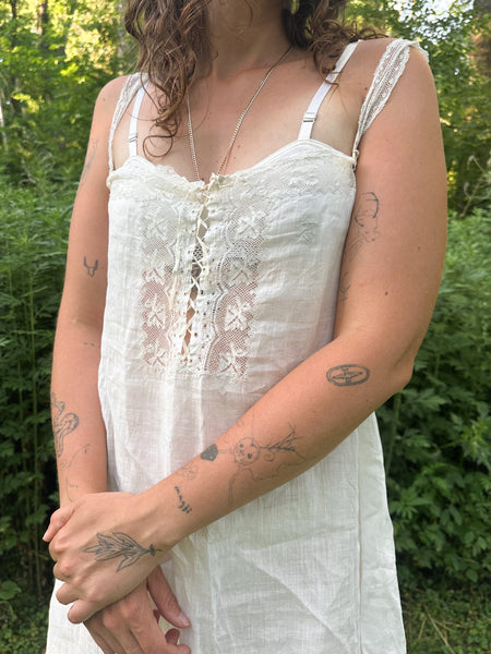 Antique Cotton Lace-up Nightgown