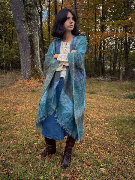 Plaid Mohair Knit Cape