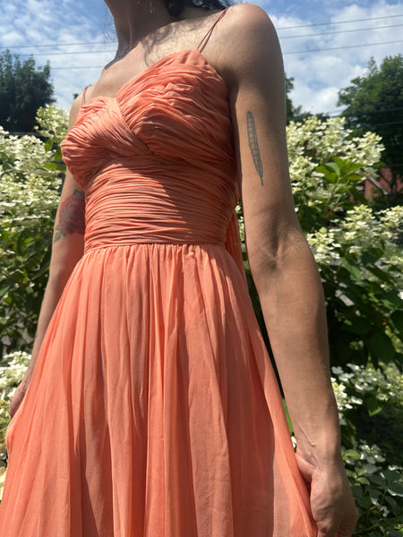 1970’s Silk Chiffon Coral Gown