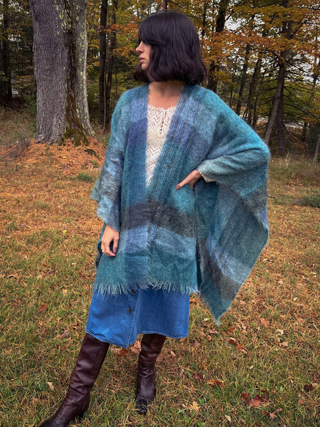 Plaid Mohair Knit Cape