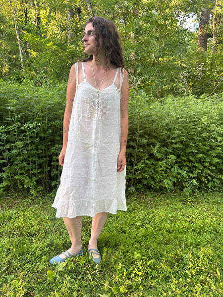 Antique Cotton Lace-up Nightgown