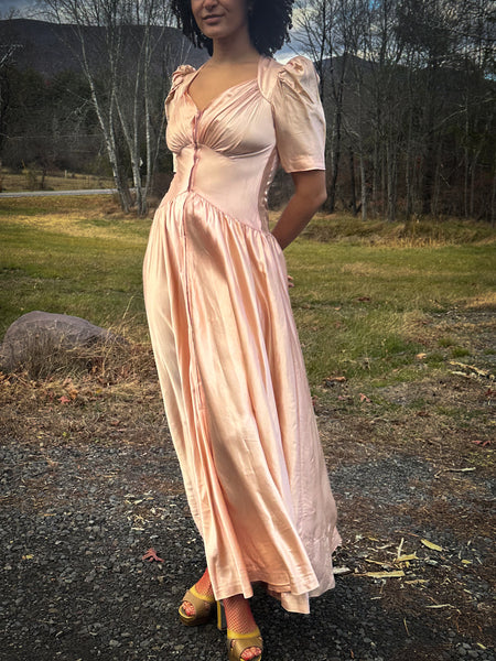 1940’s Pink Satin Zip Front Gown