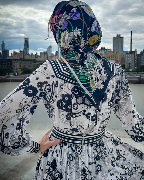 Floral and Stripe Silk Scarf