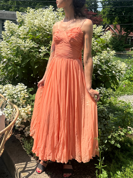 1970’s Silk Chiffon Coral Gown